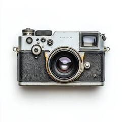 Retro film photo camera isolated on white background, top view