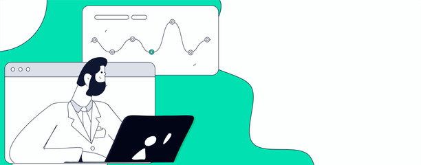 Flat vector illustration of business people operating work scene
