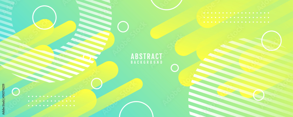 Poster green yellow abstract background overlap layer on bright space with rounded lines effect decoration.