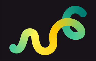 Neon Color Gradient squiggle lines. Scribble stripe with wavy elements. Abstract organic dynamic colorful Shapes on dark background.