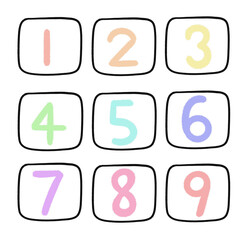 透過された1から9の手書き数字