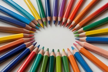 Fototapeta premium a close up of a circle of colored pencils on a white surface