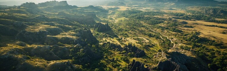 Explore the breathtaking landscapes of Tsingy de Bemaraha in Madagascar with stunning aerial views showcasing unique rock formations and lush greenery
