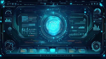 A vibrant vector augmented reality workspace with holographic displays, showcasing digital interfaces and 3D models. 