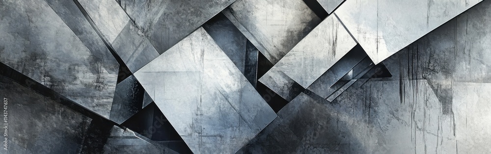 Poster abstract composition of overlapping geometric shapes in monochrome tones creates a striking visual e