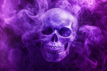 Skull purple smoke ethereal mystical dark background swirling vapor eerie supernatural