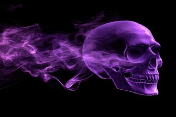Fototapeta premium Skull purple smoke ethereal mystical dark background swirling vapor eerie supernatural