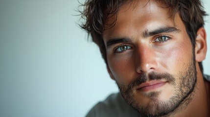 Obraz premium Close-Up Portrait of a Handsome Young Man with Striking Eyes
