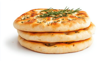 Freshly baked naan bread stacked with aromatic herbs.