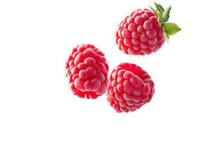 Floating Raspberries on Transparent Background; Collection of Red Berries Isolated, Vivid Colors