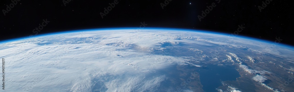 Poster majestic view of earth from space showcasing atmospheric layers and landscape features
