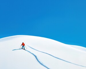 A lone skier making tracks on a pristine snowy slope.
