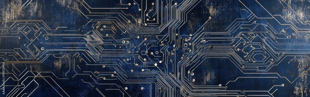 Aufkleber Sleek blue circuit board wallpaper featuring intricate patterns and detailed lines enhancing modern aesthetics
