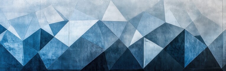 Sleek geometric design of blue and gray facets creating an abstract mountain landscape