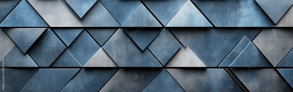 Poster sleek geometric design with layered triangular patterns in various shades of blue