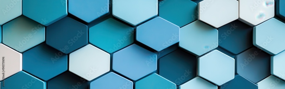 Poster Interconnected hexagons in varying shades of blue create a modern geometric pattern in an abstract design