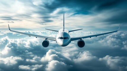 Fototapeta premium Airplane flying above clouds. Concept of travel, journey, and transportation.