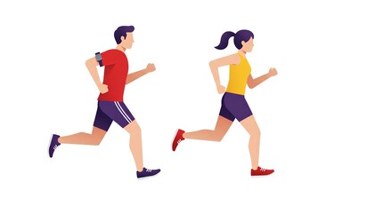 Fototapeta premium ジョギングする若い男女、イラスト素材｜Young men and women jogging, illustration material