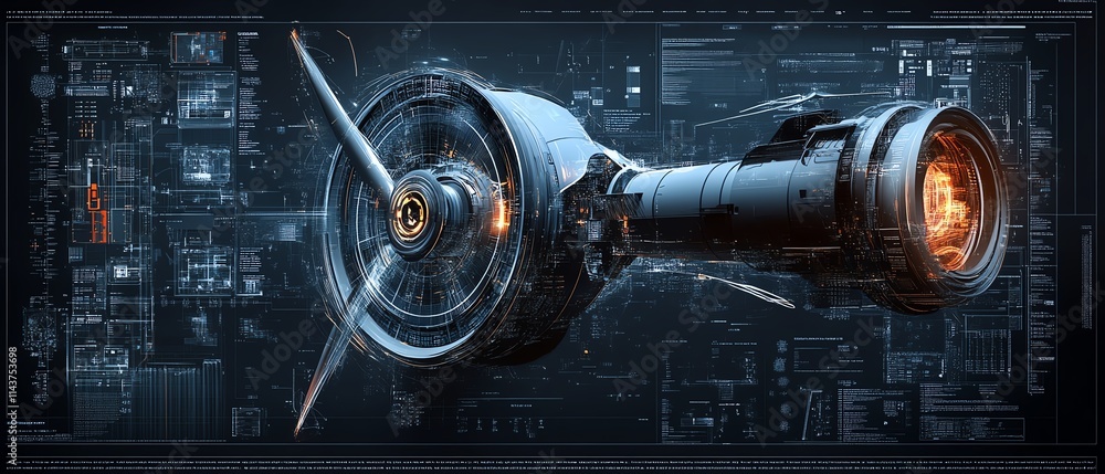 Poster futuristic wind turbines with advanced digital graphics, embodying the technological evolution of re