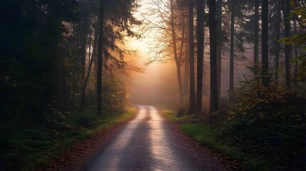Fototapeta premium Empty road leading toward sunrise symbolizing the path to a fresh start as time counts down