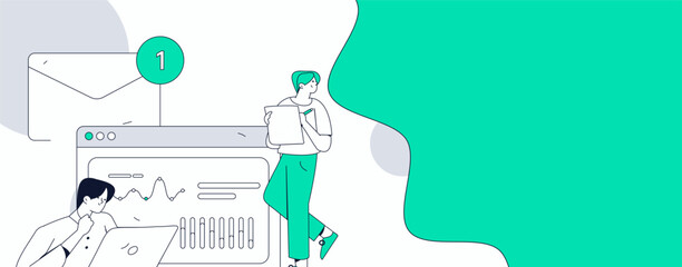 Flat vector illustration of business people operating work scene
