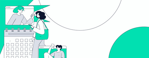 Flat vector illustration of business people operating work scene
