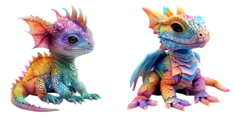 Rainbow Colored Baby Dragon, Colorful Dragon Baby. Generative AI.