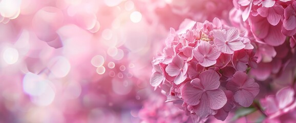 Fototapeta premium Pink Hydrangea Flowers with Bokeh Background
