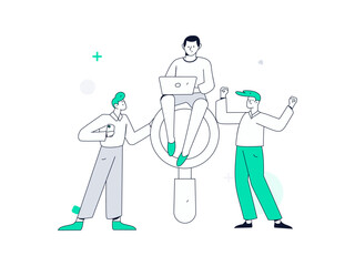 Flat vector illustration of business people operating work scene
