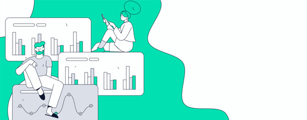 Flat vector illustration of business people operating work scene
