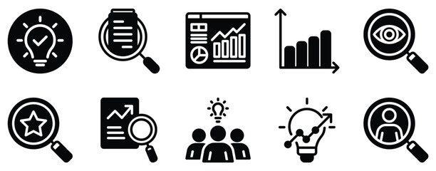 Insight Icon Set Illuminating Solid Style Collection for Knowledge and Understanding