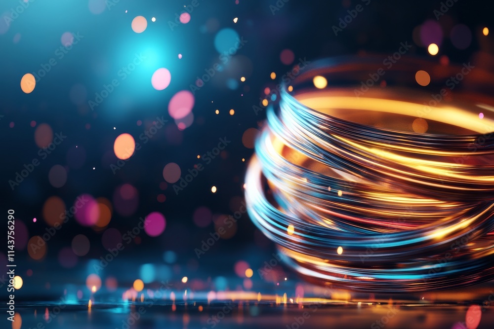 Poster a swirl of vibrant lights artistically intertwined with a colorful bokeh effect, creating a dynamic 