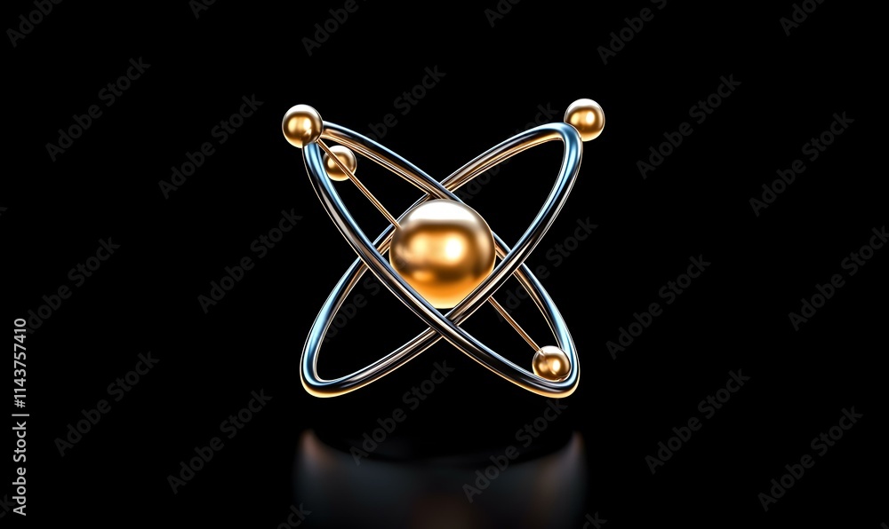 Aufkleber 3d model of atom with electrons orbiting in abstract science concept