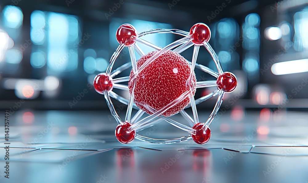 Aufkleber 3d model of an atom with electrons orbiting in a digital space