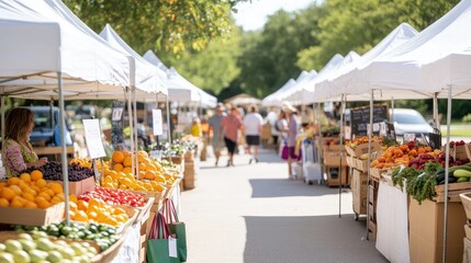 Vibrant Farmers Market with Fresh Produce Stalls