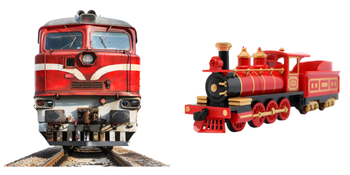 Red train isolated on a white background. Generative AI.