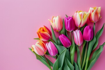 Vibrant Tulips on a Pink Background