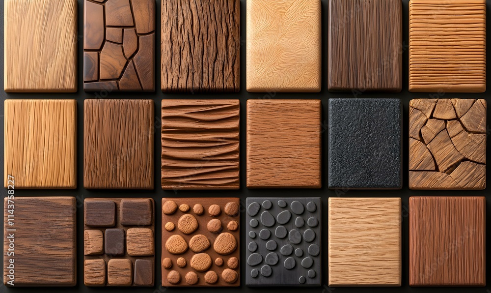 Poster detailed wooden block collage displaying various textures and patterns