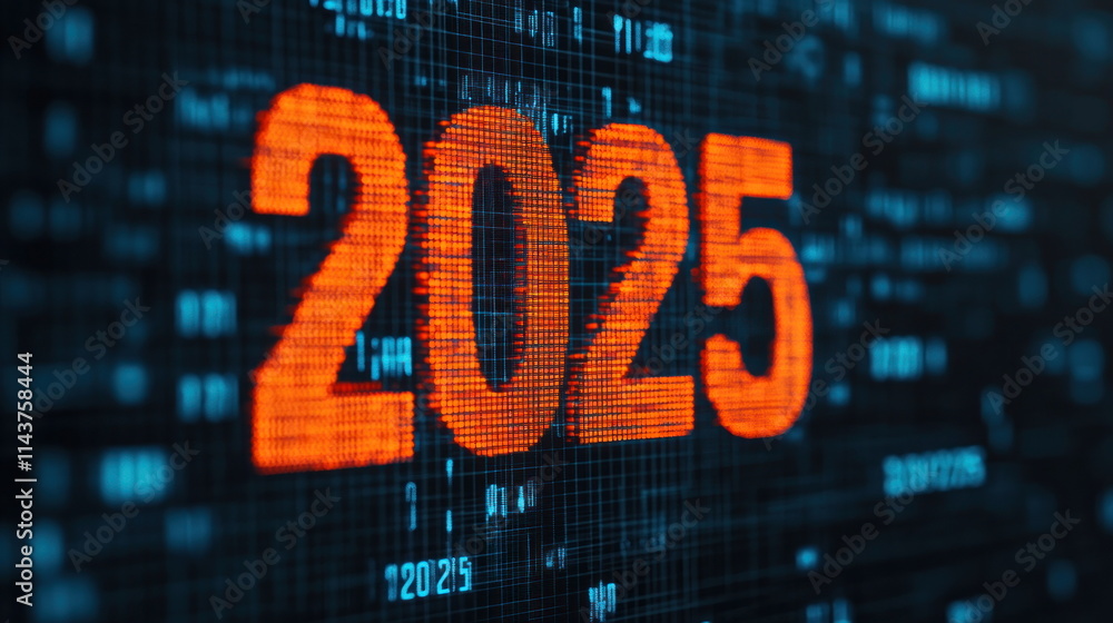 Poster Digital countdown to 2025 exploring future technologies in a virtual environment Blur Background