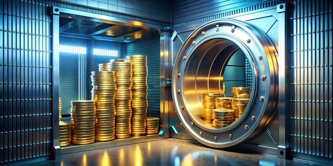 Futuristic Bank Vault Digital Gold and Holographic Financial Insights