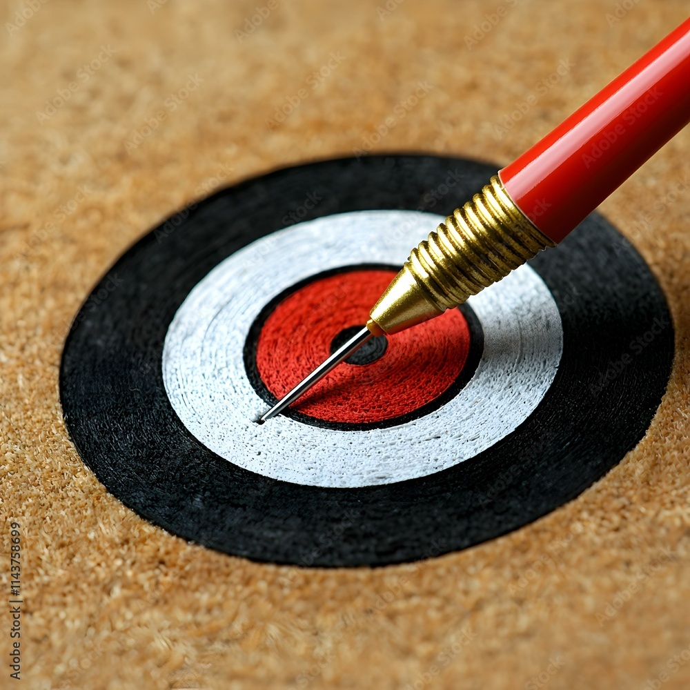 Poster dart hitting bullseye on target symbolizing precision and focus