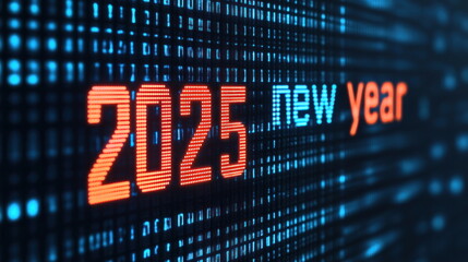 Obraz premium New year 2025 countdown celebration digital display modern technology nighttime vibrant colors Blur Background