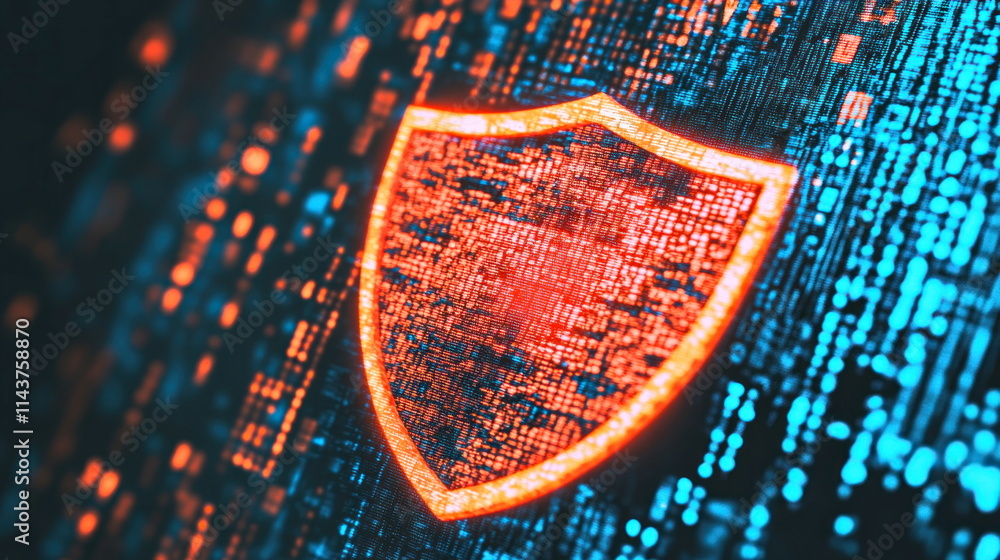 Poster cybersecurity action shielding data protection digital space graphic design abstract concept blur ba