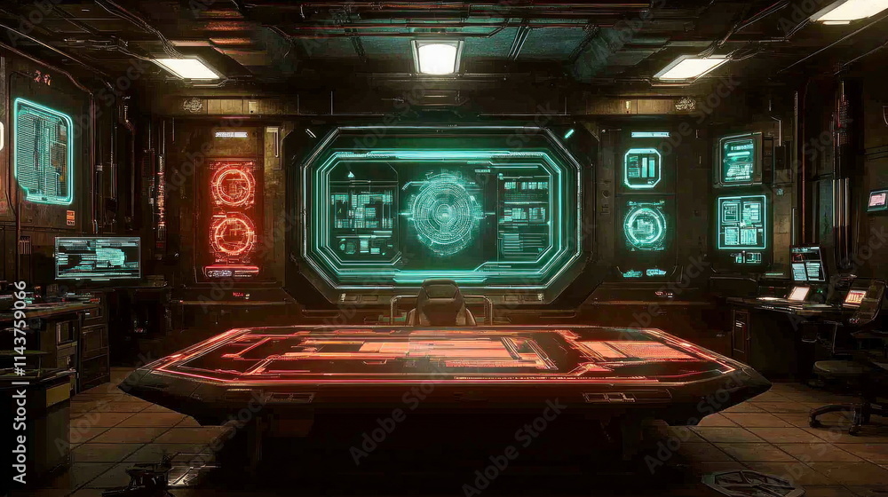 Aufkleber Futuristic control room interface displaying advanced technology in a high-tech environment