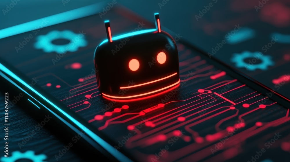 Aufkleber Innovative ai robot interaction digital device 3d rendering futuristic environment close-up view