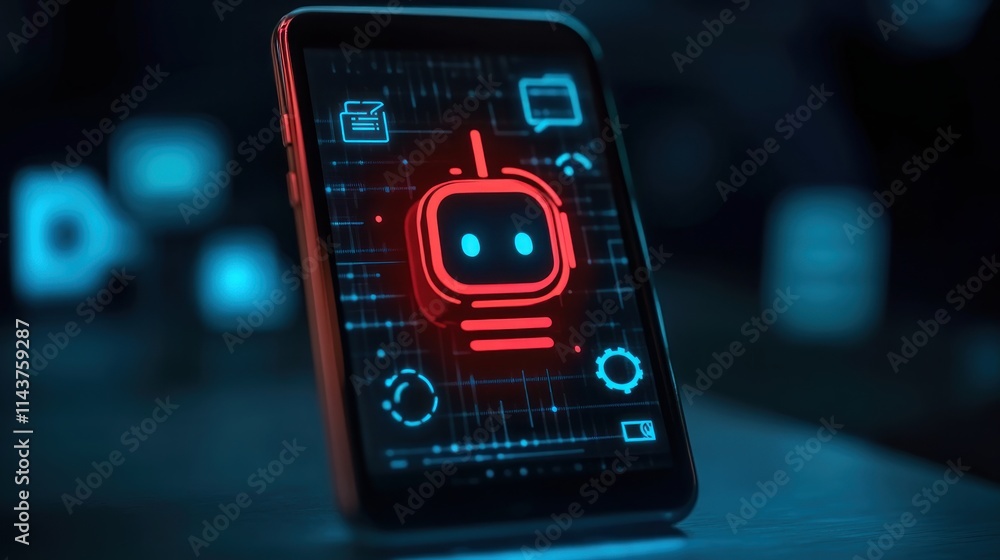 Poster Close-up view of innovative ai tech on smartphone display in a futuristic digital environment