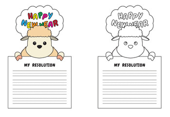 New Year Writing Resolution Craft Activity for Kids Animal Set Sheep