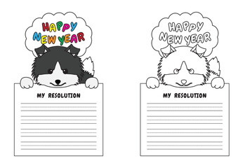New Year Writing Resolution Craft Activity for Kids Animal Set Sheepdog Collie