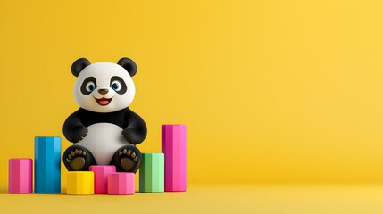 Fototapeta premium Cute Panda Character with Colorful Bar Charts on a Bright Background