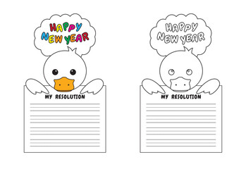 New Year Writing Resolution Craft Activity for Kids Animal Set Duck Goose